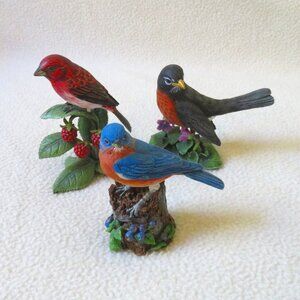 3 Painted Resin Songbirds